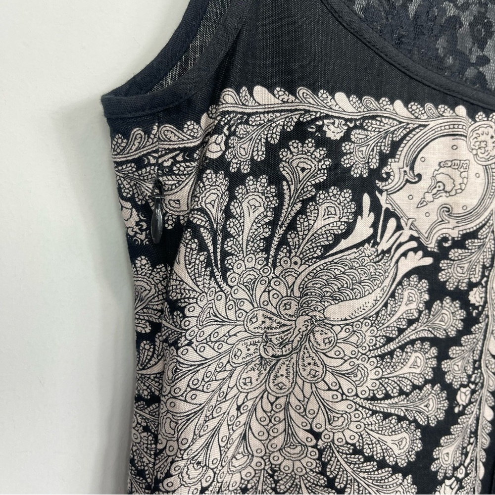 Free People Peacock Shift Mini Dress 8 Linen Lace Ruffle Embroidered Boho Floral - Picture 11 of 16